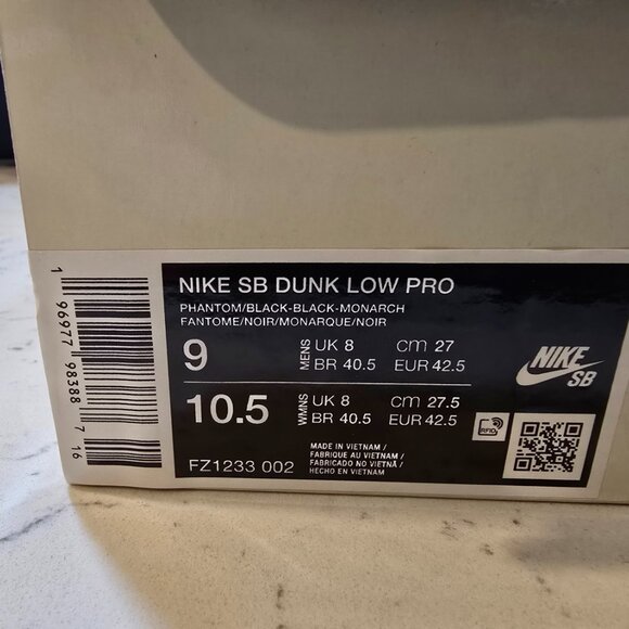 Nike SB Dunk Low Pro Electric Pack Phantom Black Monarch Size Mens 9 FZ1233 002 - Picture 9 of 9